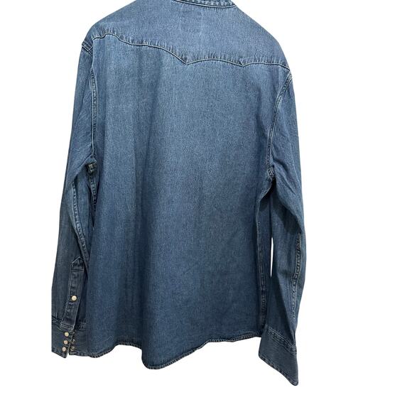 Wrangler 27MW Icons Western Cowboy Pearl Snap Denim Shirt Size Large - Picture 2 of 5